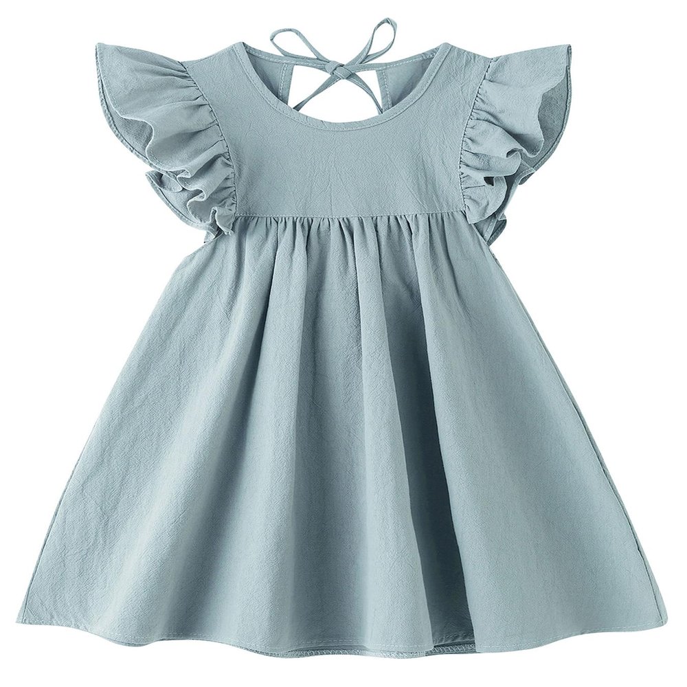 JNKLWPJS Toddler Baby Girl Cotton Linen Ruffle Halter Sleeveless Kids Casual Beach Party Dresses Blue Green 120CM