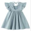 JNKLWPJS Toddler Baby Girl Cotton Linen Ruffle Halter Sleeveless Kids Casual Beach Party Dresses Blue Green 120CM view 3
