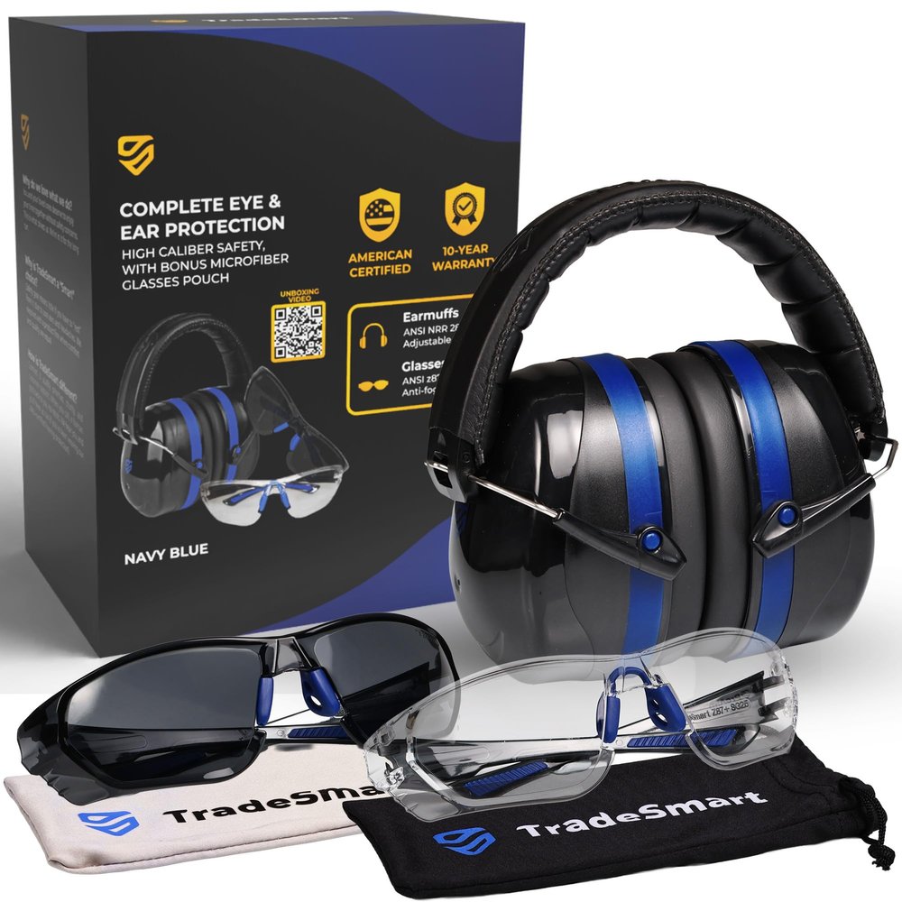 TradeSmart High-Performance Earmuffs for Shooting Range & Shooting Eye Protection Glasses + Firearm Confidence Course Included