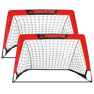 L RUNNZER Portable Soccer Goals, Soccer Nets for Backyard for Kids with Carry Bag, Foldable & Pop Up Training Goals, Set of 2, Red, 3.3x2.2 FT