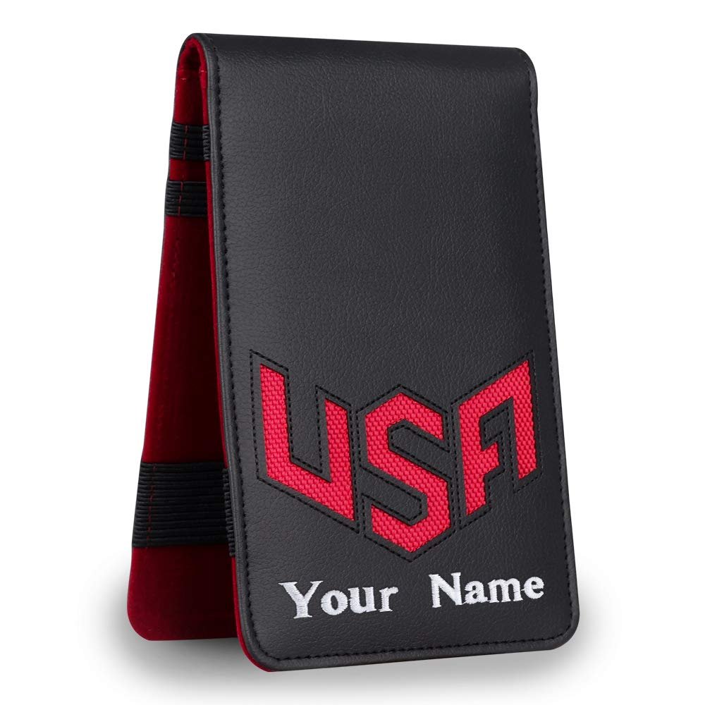CRAFTSMAN GOLF USA Star Red Stripes Blue Pu Leather Scorecard & Yardage Holder Cover Also Available Customized Name Version (USA Custom)