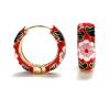 Vintage Enamel Flower Small Hoop Earrings, Retro Japanese Style Flowers Ear Clip-on for Women Delicate Jewelry-black view 1