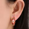 Vintage Enamel Flower Small Hoop Earrings, Retro Japanese Style Flowers Ear Clip-on for Women Delicate Jewelry-black view 3