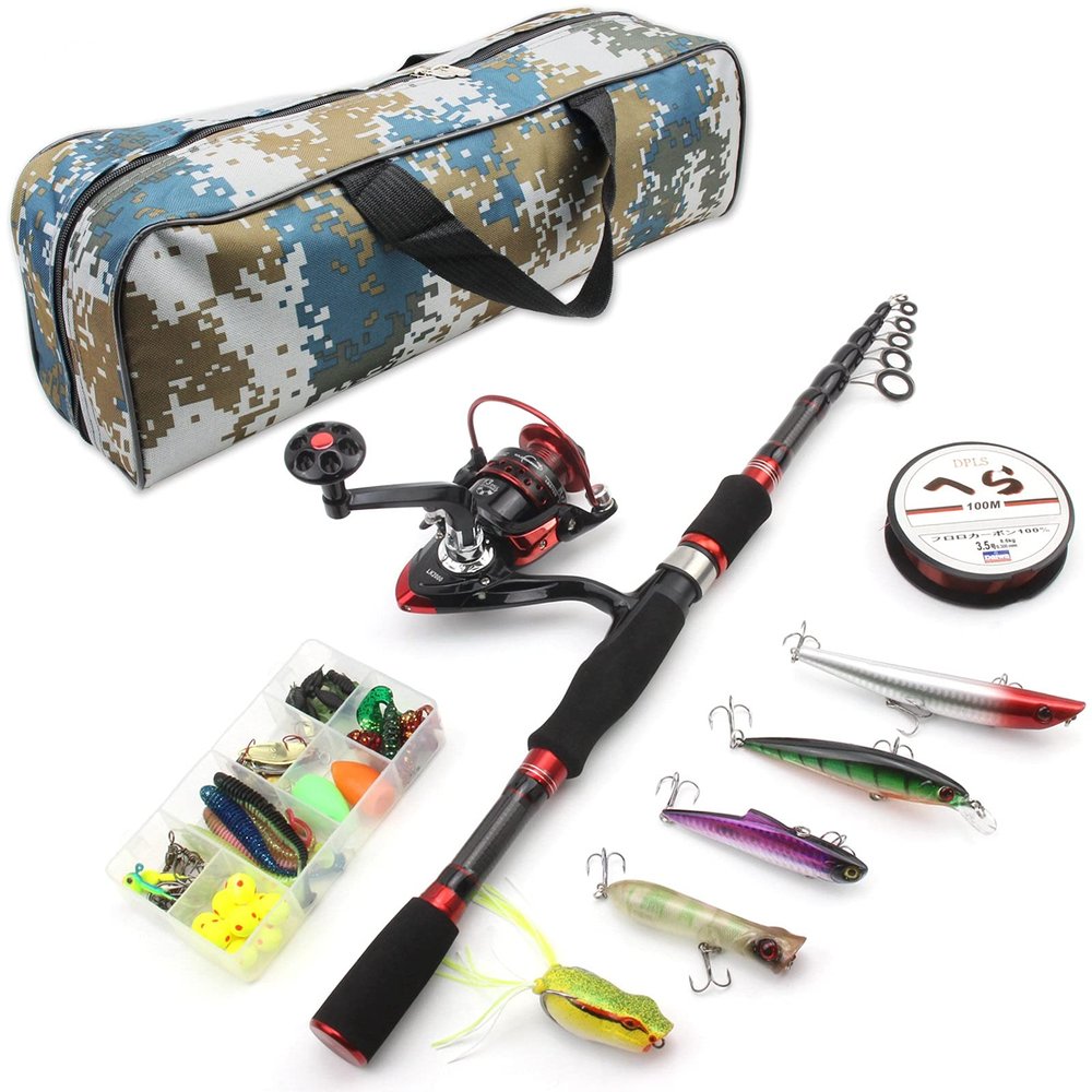 1.8m 2.1m Multifunction Fishing Rod Set Lure Telescopic Rod and Spinning Reel Lures line Hook Fishing Tackle Bag Rod Reel Combos ZYHYD (Size : 1.8Mrod Set)