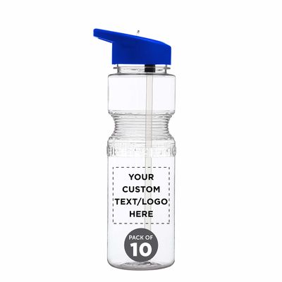 DISCOUNT PROMOS Custom Sports Bottles with Straw 28 oz. Set of 10, Personalized Bulk Pack - BPA Free, Great for Gym, Hiking, Cycling, Yoga and More - Blue