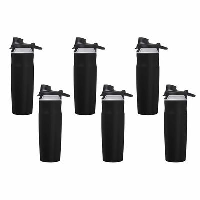 DISCOUNT PROMOS Juno Water Bottles with Flip Lid 20 oz. Set of 6, Bulk Pack - Reusable, Great for Gym, Hiking, Cycling and for School - Black