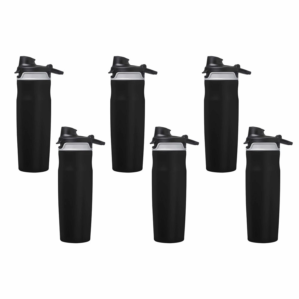 DISCOUNT PROMOS Juno Water Bottles with Flip Lid 20 oz. Set of 6, Bulk Pack - Reusable, Great for Gym, Hiking, Cycling and for School - Black