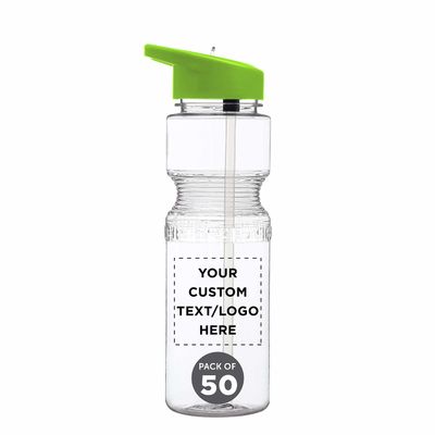 DISCOUNT PROMOS Custom Sports Bottles with Straw 28 oz. Set of 50, Personalized Bulk Pack - BPA Free, Great for Gym, Hiking, Cycling, Yoga and More - Lime Green
