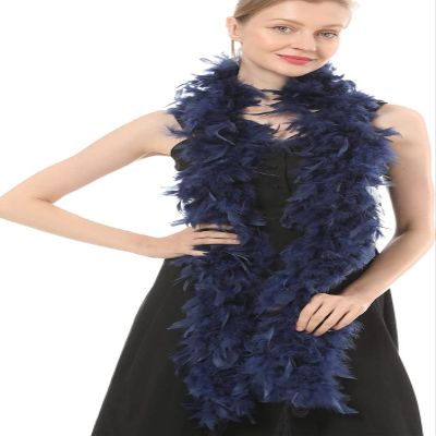 Flydreamfeathers 60 Gram, 2 yards Long Chandelle Feather Boa Great for Party, Wedding, Halloween Costume, Christmas Tree, Decoration(Navy_
