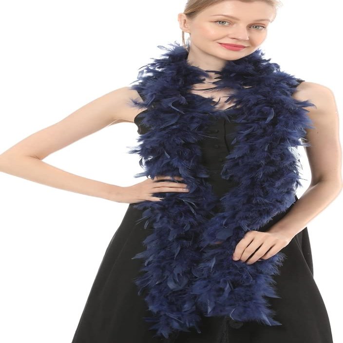 Flydreamfeathers 60 Gram, 2 yards Long Chandelle Feather Boa Great for Party, Wedding, Halloween Costume, Christmas Tree, Decoration(Navy_