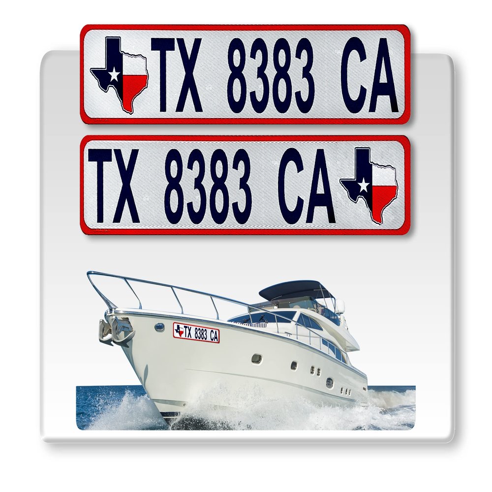 Curb-N-Sign Super Reflective BowBrite Custom Boat Registration Numbers and Letters, Pack of 1 (2pcs) Custom Boat Lettering, Highly Reflective Vinyl Decal Boat Decal Stickers (Texas Flag)
