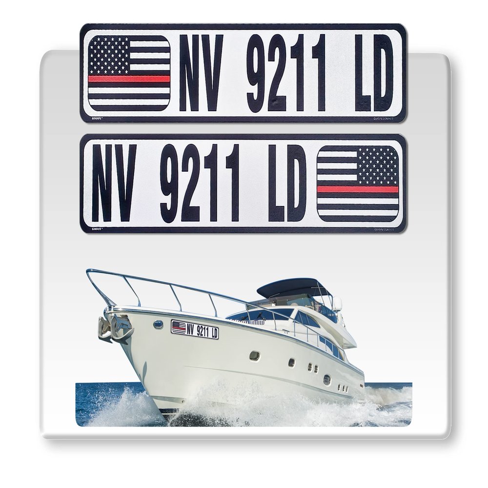 Curb-N-Sign Super Reflective BowBrite Custom Boat Registration Numbers and Letters, Pack of 1 (2pcs) Custom Boat Lettering, Highly Reflective Vinyl Decal Boat Decal Stickers (Thin Red Line)