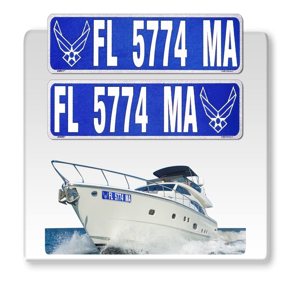 Curb-N-Sign Super Reflective BowBrite Custom Boat Registration Numbers and Letters, Pack of 1 (2pcs) Custom Boat Lettering, Highly Reflective Vinyl Decal Boat Decal Stickers (Air Force)