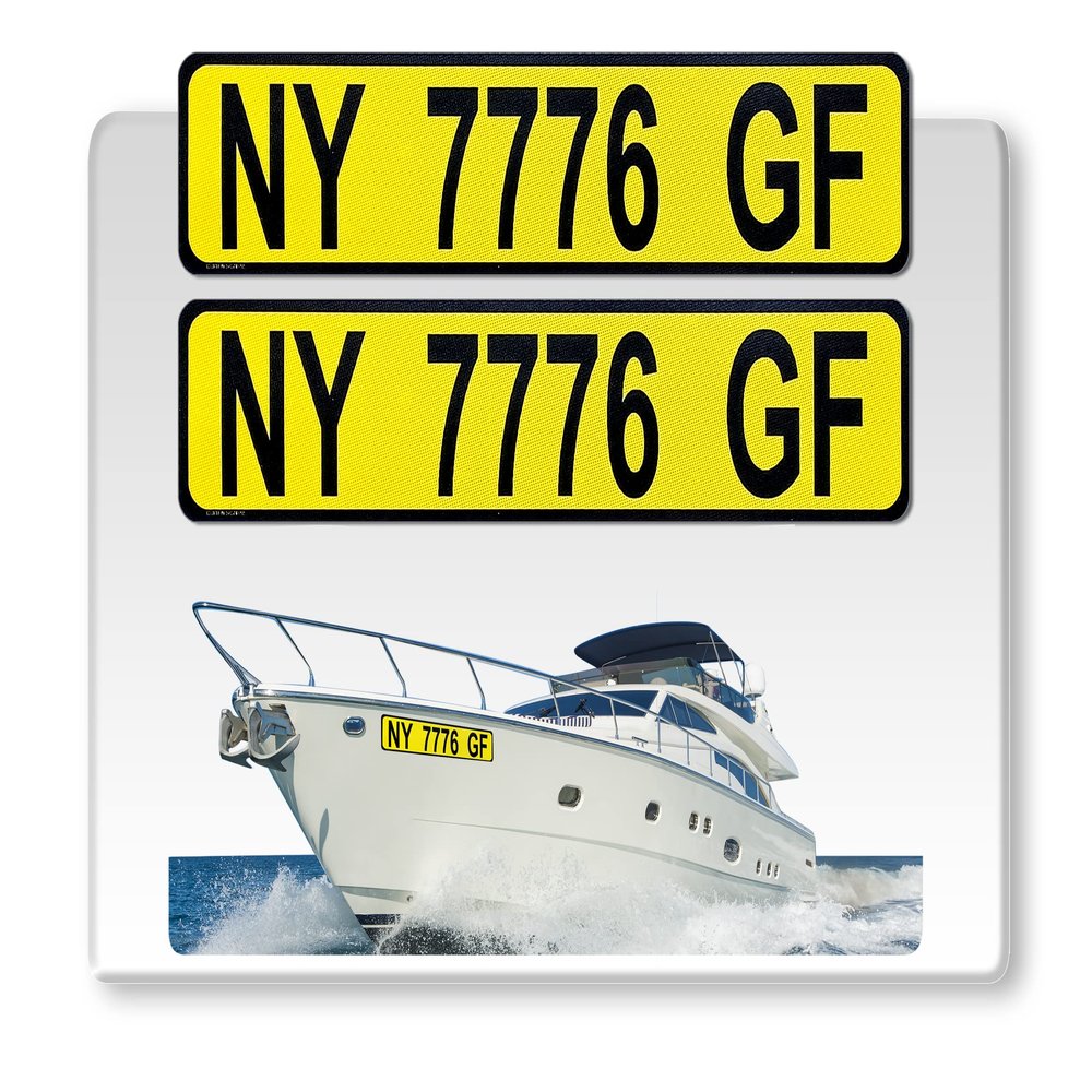 Curb-N-Sign Super Reflective BowBrite Custom Boat Registration Numbers and Letters, Pack of 1 (2pcs) Custom Boat Lettering, Highly Reflective Vinyl Decal Boat Decal Stickers (Yellow)