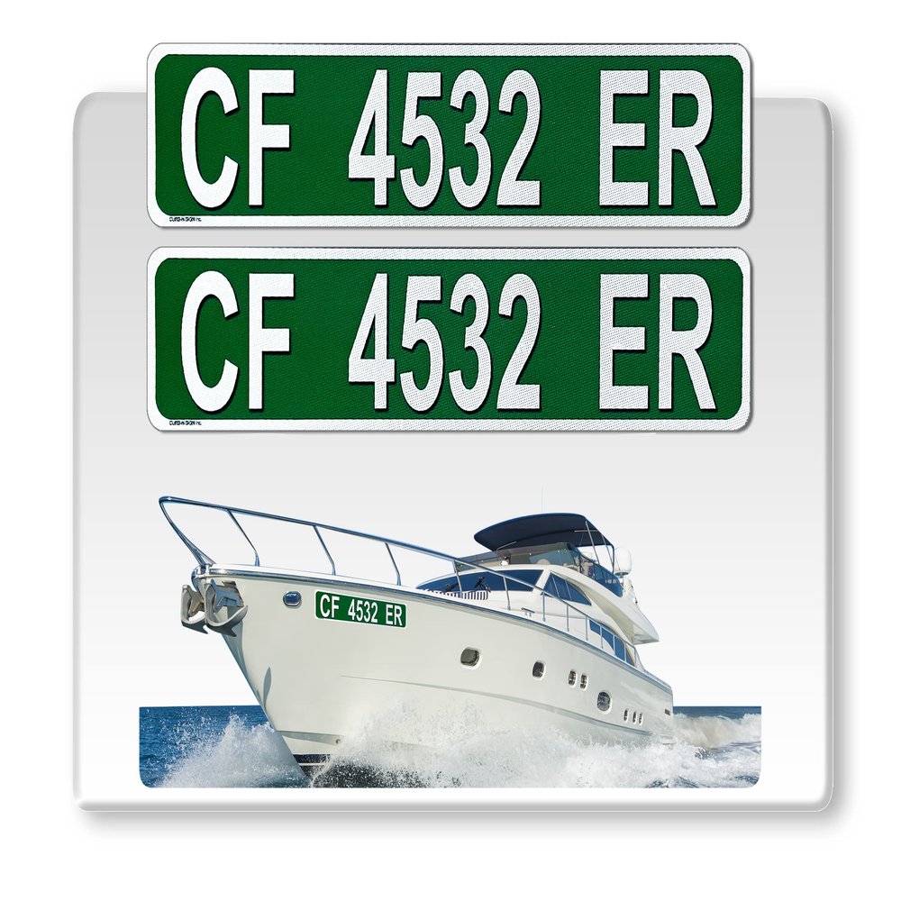 Curb-N-Sign Super Reflective BowBrite Custom Boat Registration Numbers and Letters, Pack of 1 (2pcs) Custom Boat Lettering, Highly Reflective Vinyl Decal Boat Decal Stickers (Green)