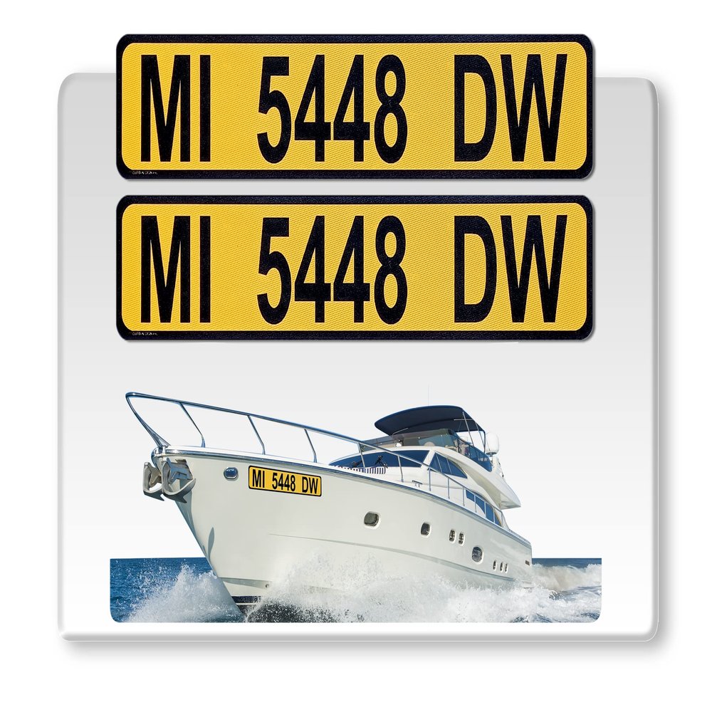 Curb-N-Sign Super Reflective BowBrite Custom Boat Registration Numbers and Letters, Pack of 1 (2pcs) Custom Boat Lettering, Highly Reflective Vinyl Decal Boat Decal Stickers (Gold)