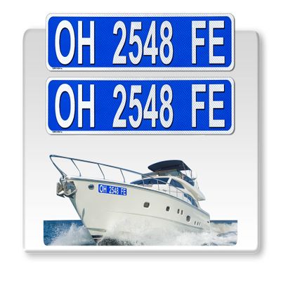 Curb-N-Sign Super Reflective BowBrite Custom Boat Registration Numbers and Letters, Pack of 1 (2pcs) Custom Boat Lettering, Highly Reflective Vinyl Decal Boat Decal Stickers (Blue)