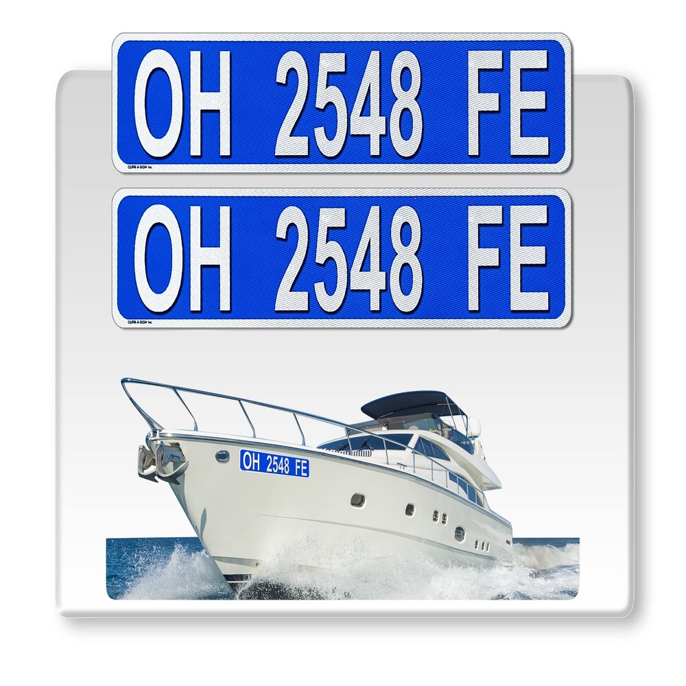 Curb-N-Sign Super Reflective BowBrite Custom Boat Registration Numbers and Letters, Pack of 1 (2pcs) Custom Boat Lettering, Highly Reflective Vinyl Decal Boat Decal Stickers (Blue)