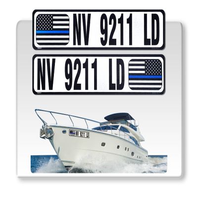 Curb-N-Sign Super Reflective BowBrite Custom Boat Registration Numbers and Letters, Pack of 1 (2pcs) Custom Boat Lettering, Highly Reflective Vinyl Decal Boat Decal Stickers (Thin Blue Line)