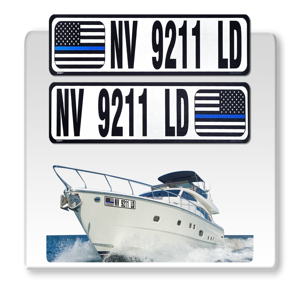 Curb-N-Sign Super Reflective BowBrite Custom Boat Registration Numbers and Letters, Pack of 1 (2pcs) Custom Boat Lettering, Highly Reflective Vinyl Decal Boat Decal Stickers (Thin Blue Line)
