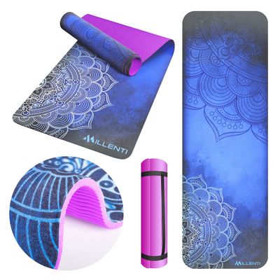 MILLENTI Premium Yoga Mat 6mm Non-Slip Exercise & Fitness Mat with Carry Strap for All Types of Yoga & Floor Workouts, All-Purpose Suede & Textured TPE Yoga Mat, Royalty Blue YMA05BLBL