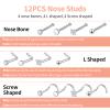 18PCS L Shaped Nose Studs, Surgical Steel Nose Piercing Jewelry, Nose Screw Pack, Endless Hoop Nose Rings for Women and Men, Body Jewelry Set with 6mm 8mm 10mm Hoops view 4