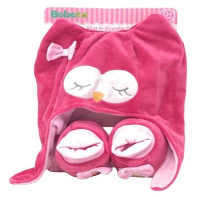 Bebeta Baby Hat and Bootie Set Owl Pink