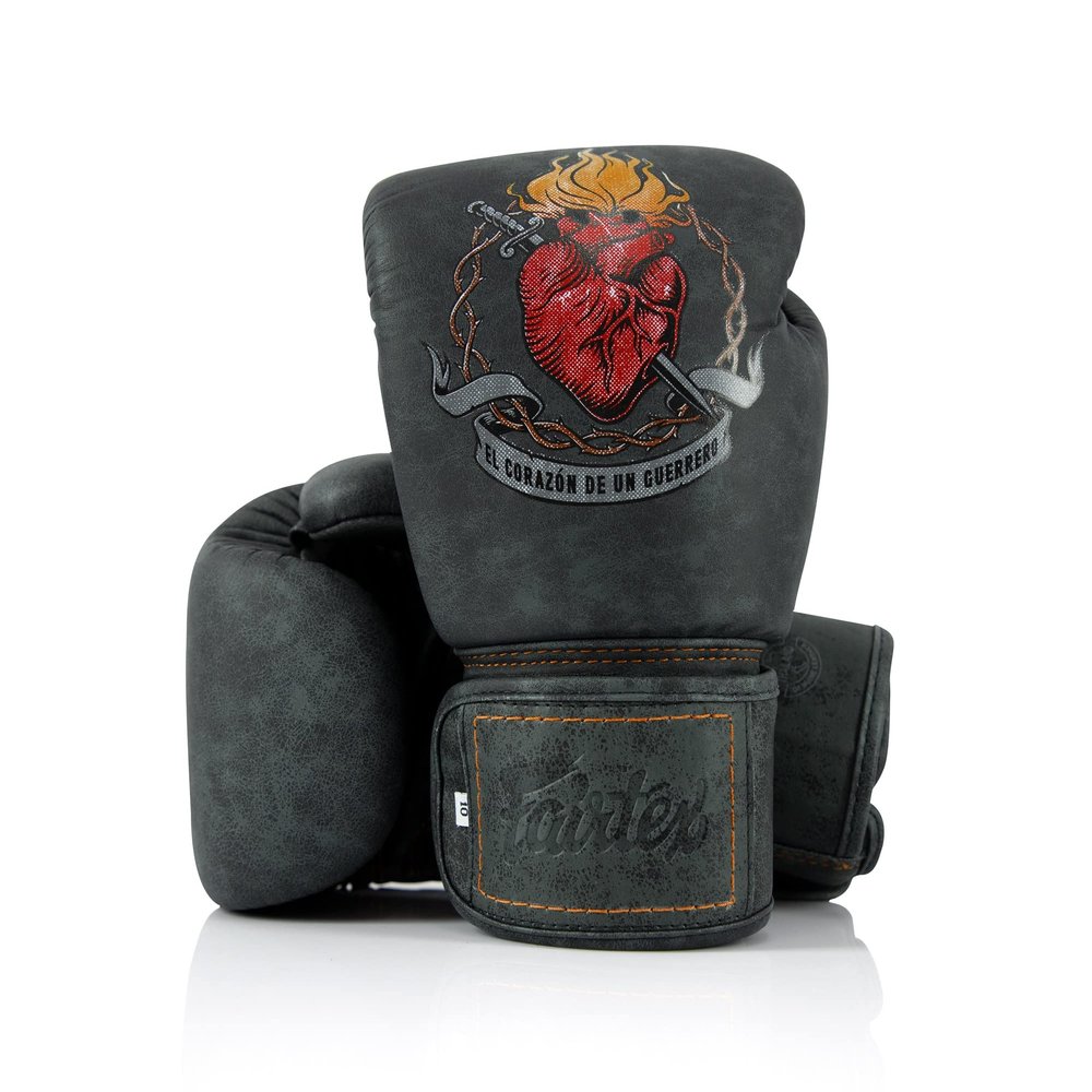 Fairtex Heart of a Warrior Boxing Gloves | Fairtex Muay Thai Gloves Made with Syntek Leather | Multi-Layer Foam | Tom Atencio Collaboration | MMA, Kickboxing (10oz)