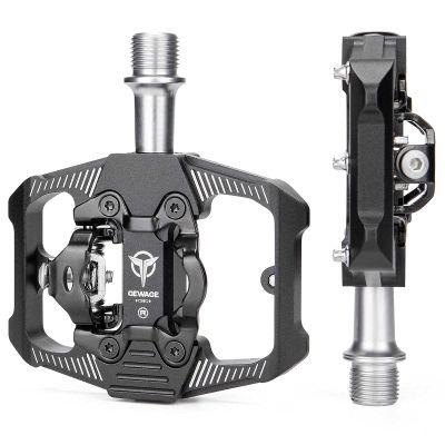 Mountain Bike Pedals - Dual Function Flat and Clipless Pedal - 3 Sealed Bearing Platform Pedals Clipless Compatible with SPD, Bicycle Pedals for BMX Spin Exercise Peloton Trekking Bike