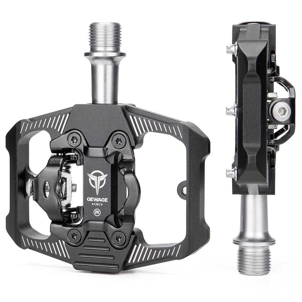 Mountain Bike Pedals - Dual Function Flat and Clipless Pedal - 3 Sealed Bearing Platform Pedals Clipless Compatible with SPD, Bicycle Pedals for BMX Spin Exercise Peloton Trekking Bike