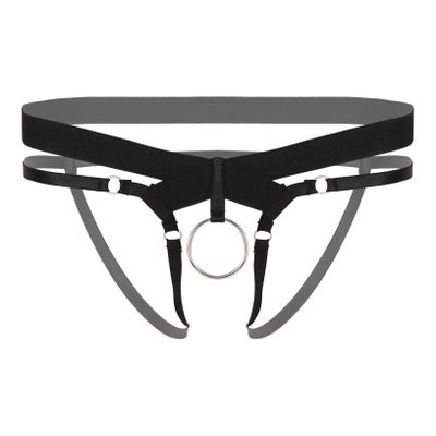 ACSUSS Men Hollow Out Erotic Underwear Briefs Lingerie Harness Belt Strap Elastic Band Clubwear Black B One Size