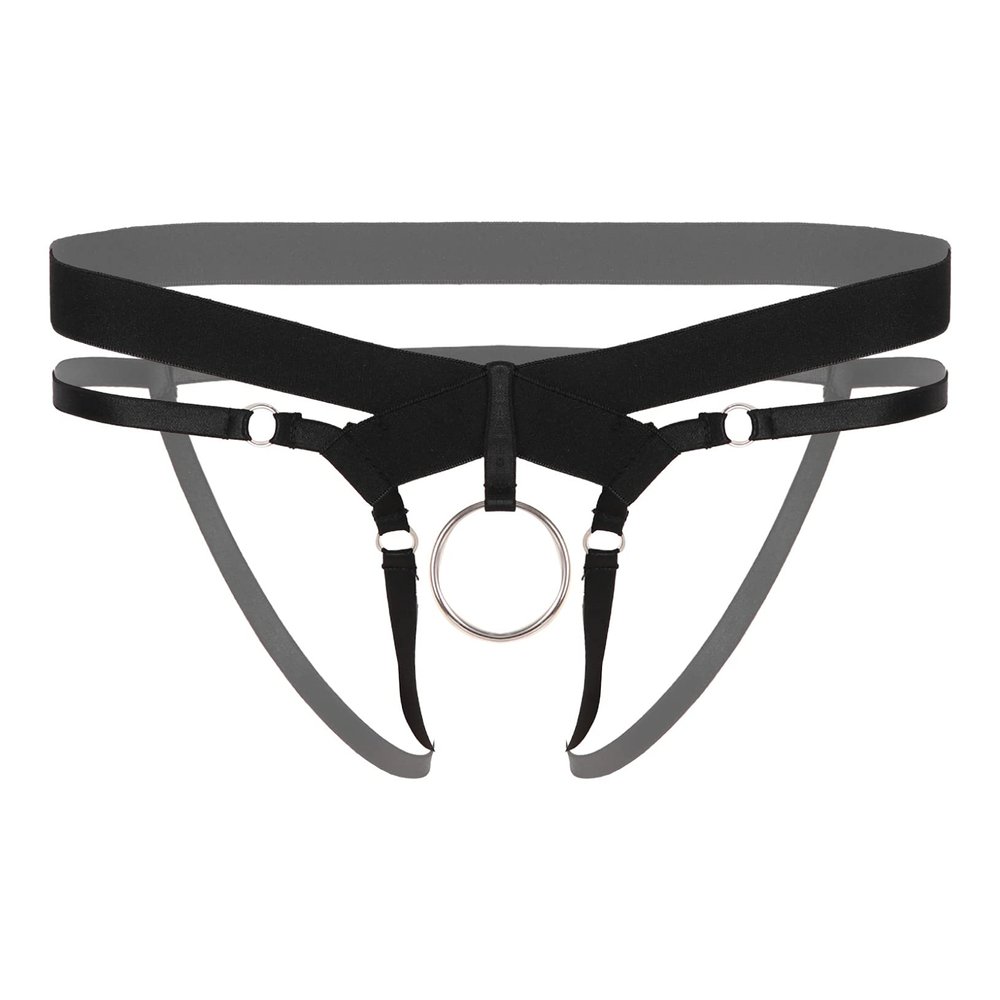 ACSUSS Men Hollow Out Erotic Underwear Briefs Lingerie Harness Belt Strap Elastic Band Clubwear Black B One Size