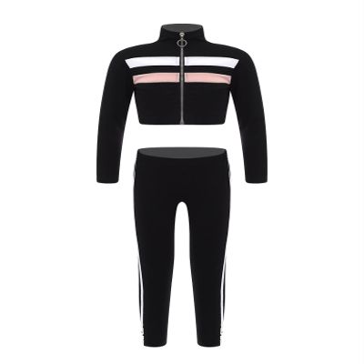 Loodgao Kids Girls Zipper Turtleneck Long Sleeve Crop Top with Leggings Tracksuit Set Gym Yoga Workout Outfits Black 14