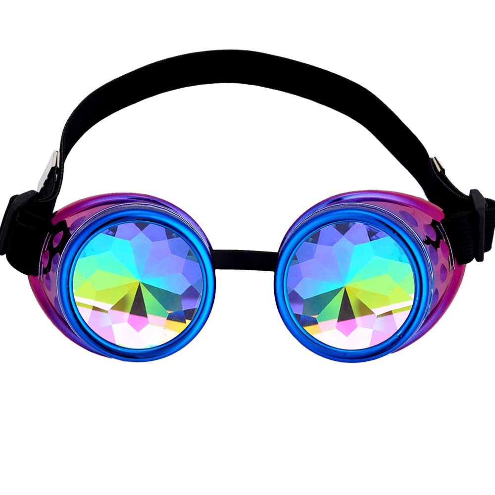 Steampunk Glasses for Raves Trippy Psychedelic Kaleidoscope Goggles with Rainbow Crystal Glass Lens
