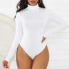 American Trends Bodysuit for Women Body Suit Long Sleeve Bodysuit Tops Turtleneck Leotards Shapewear White M view 2