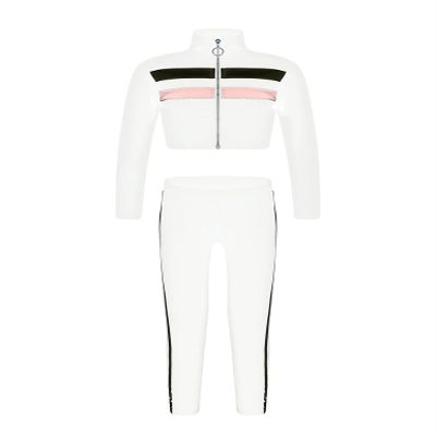 Loodgao Kids Girls Zipper Turtleneck Long Sleeve Crop Top with Leggings Tracksuit Set Gym Yoga Workout Outfits White 8