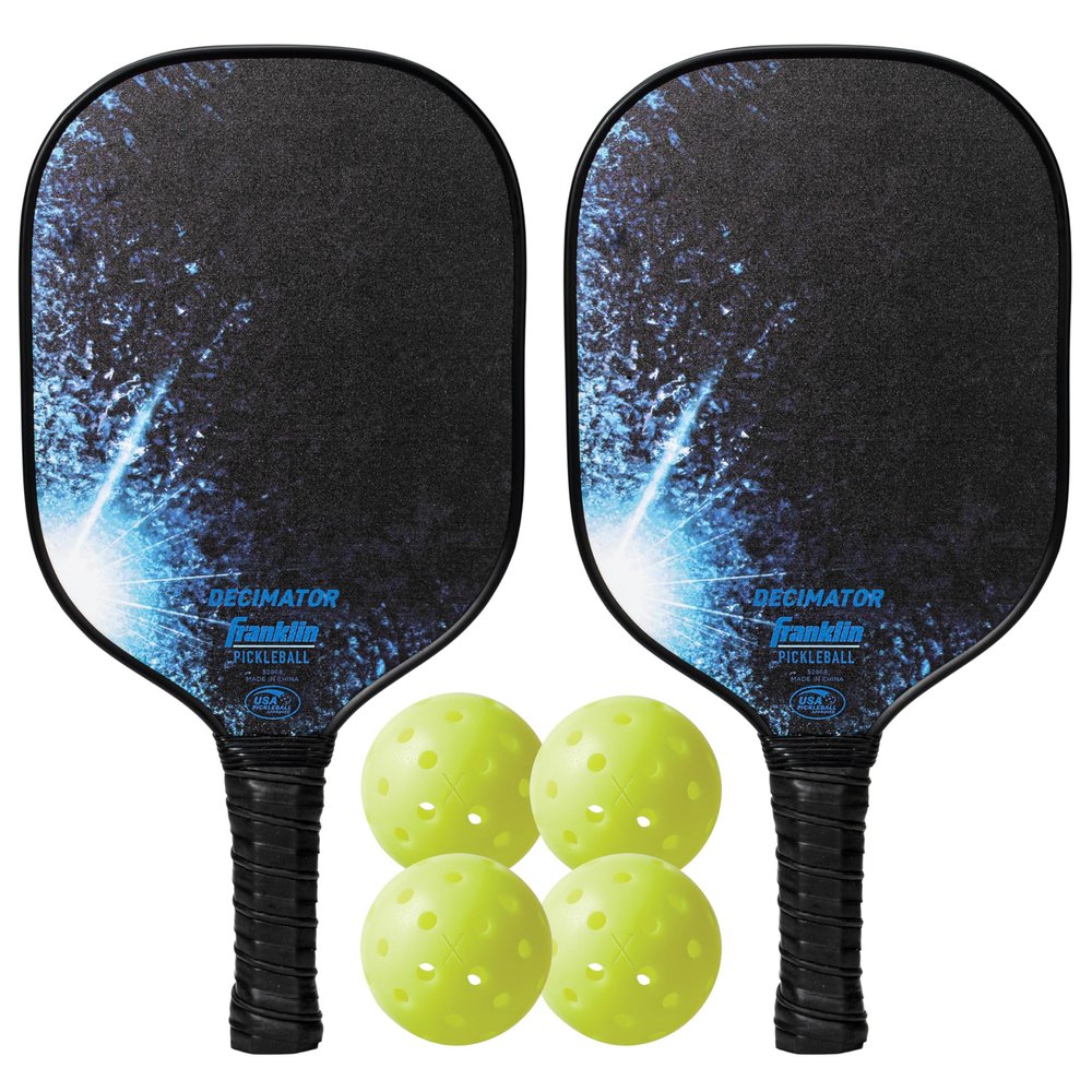 Franklin Sports Decimator 2 Player Pickleball Paddle + Ball Set - (2) Fiberglass Rackets + (4) X-40 Balls Included - USA Pickleball (USAPA) Approved