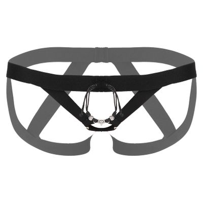 ACSUSS Men Hollow Out Erotic Underwear Briefs Lingerie Harness Belt Strap Elastic Band Clubwear Black C One Size