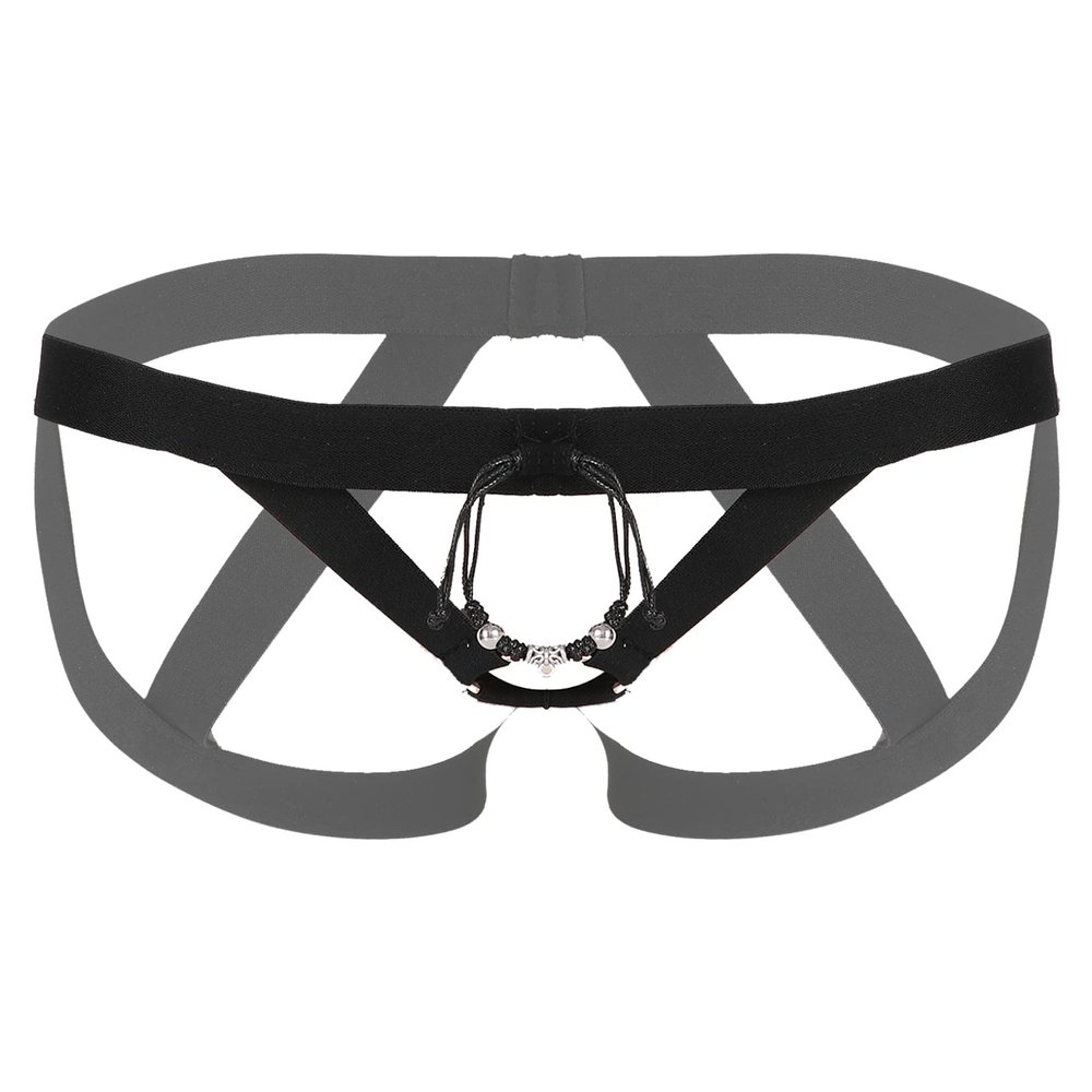 ACSUSS Men Hollow Out Erotic Underwear Briefs Lingerie Harness Belt Strap Elastic Band Clubwear Black C One Size