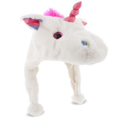DolliBu Unicorn Plush Hat  Super Soft Fleece Stuffed Animal Beanie with Ear Flaps, Cozy Warm Winter Hat for Kids, Teens & Adults, Funny Costume or Everyday Wear  One Size