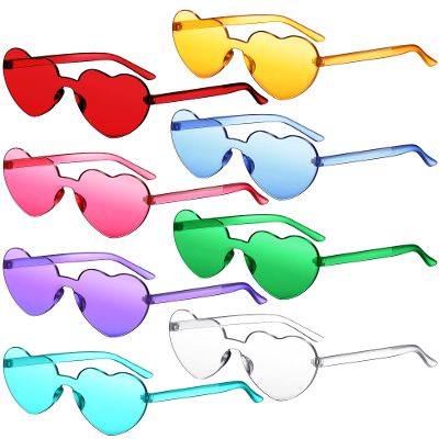Frienda 8 Pairs Heart Shaped Sunglasses for Women Rimless Heart Glasses Candy Color Sunglasses for Party Favor(Brilliant Color)