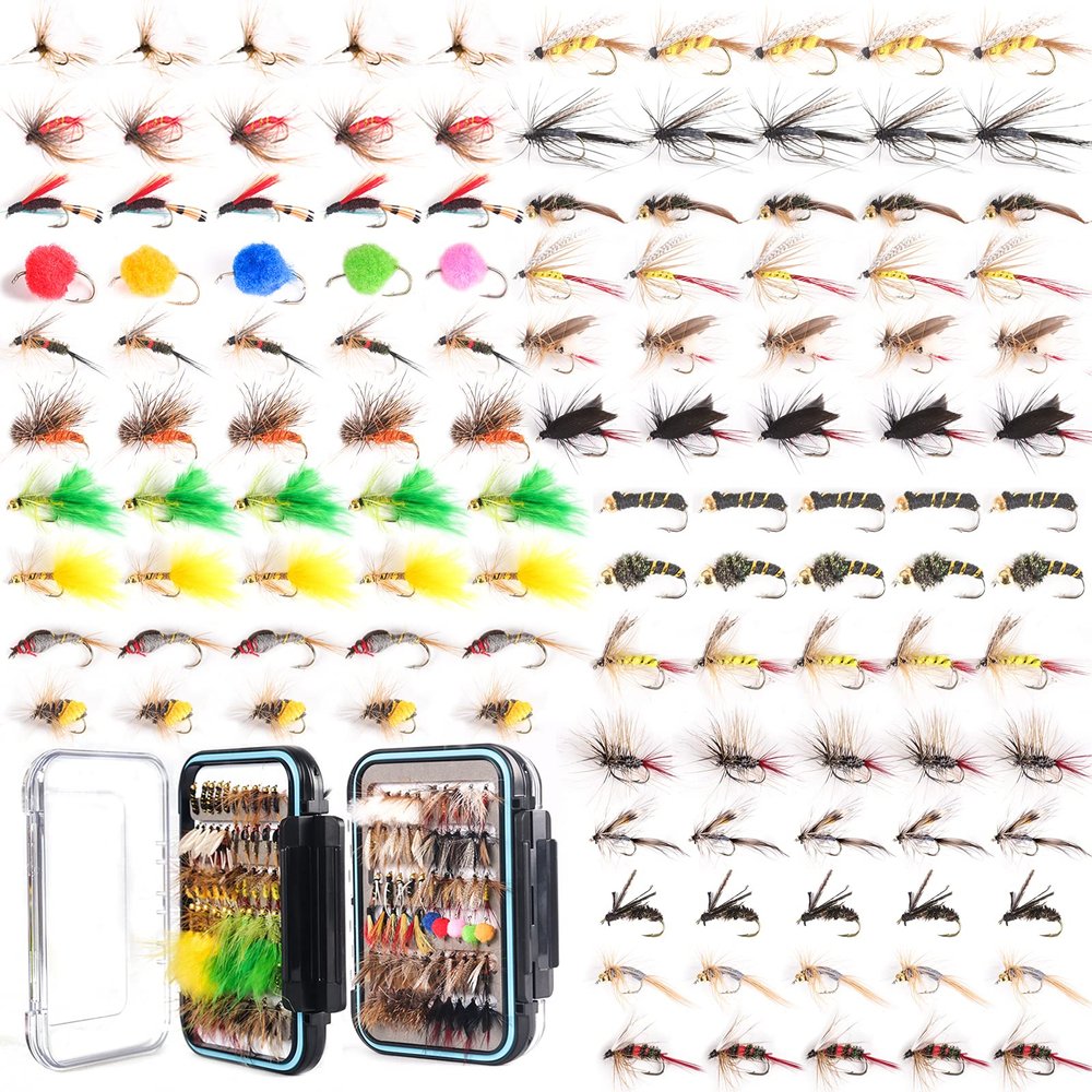 M MAXIMUMCATCH Maxcatch 120 pcs Fly Fishing Flies Kit Handmade Assortment Dry/Wet Flies, Nymphs, Streamers with Fly Box Included (New)
