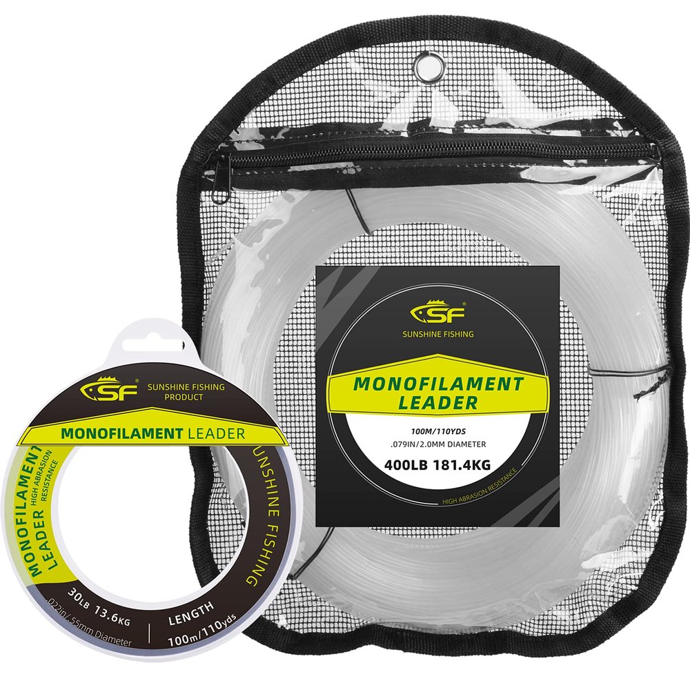 SF Monofilament Leader Line Mono Material Leader Line Monofilament Fishing Line Clear 100M/110Yds for Saltwater Freshwater 40LB