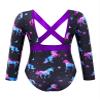 Loloda Girls' Cartoon Print Ballet Dance Leotard Gymnastics Bodysuit Long Sleeves Cross Back Dancewear Black 12 Years view 1