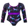 Loloda Girls' Cartoon Print Ballet Dance Leotard Gymnastics Bodysuit Long Sleeves Cross Back Dancewear Black 12 Years view 2