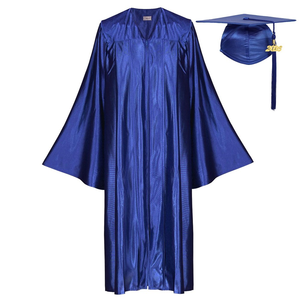 Newrara Adult Shiny Graduation Cap and Gown Tassel Set for High School & Bachelor (39, Royal blue)