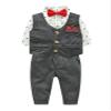 iiniim 4Pcs Baby Boys Gentleman Outfits Sets Long Sleeve Romper/Shirts + Vest +Pants +Bow Tie Wedding Party Tuxedos Suit Grey 6-9 Months view 1
