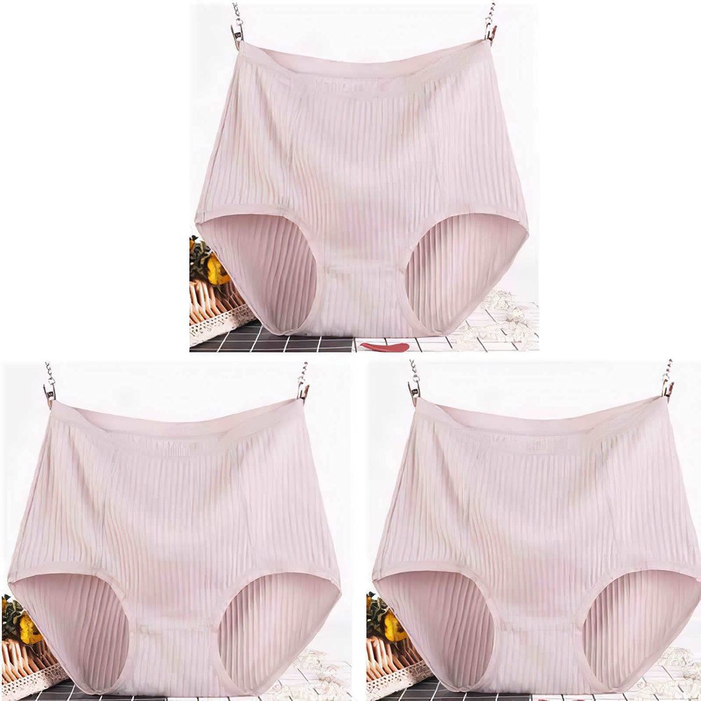 3Pcs Big Size XL~6XL High Waist Cotton Briefs Women's Lingerie Solid Panties Striped Underpants Breathable Underwear (Color : Gray X 3, Size : 3XL)