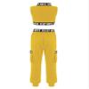 Yeahdor Girls 2 Piece Dance Sports Outfit Letter Printed Mock Crop Top with Harem Long Pants Yellow 4 Years view 2