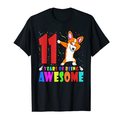11th Birthday Party Dabbing Corgi - 11 Years Old Girls Boys T-Shirt